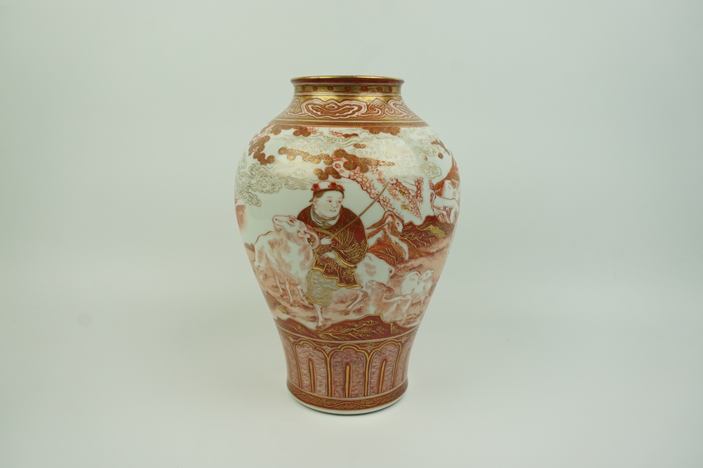 竹内吟秋赤絵牧童図花瓶